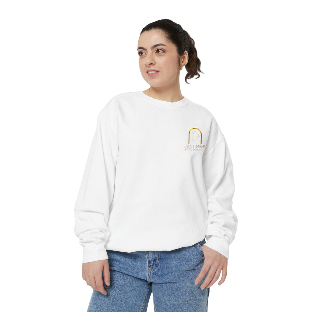 Personalized Luxe Cozy Fleece Prayers in Thread Subtle Elegance Gold Arch Crewneck Pullover
