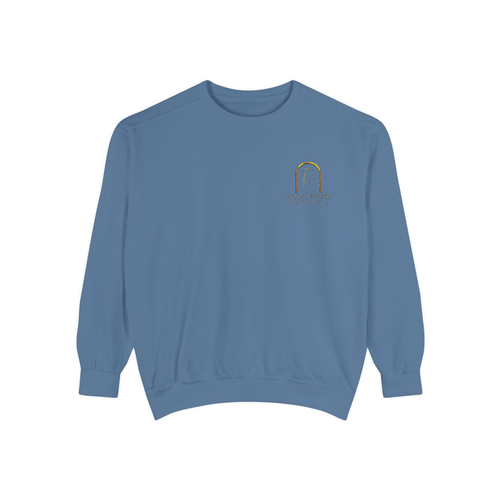 Personalized Luxe Cozy Fleece Prayers in Thread Subtle Elegance Gold Arch Crewneck Pullover