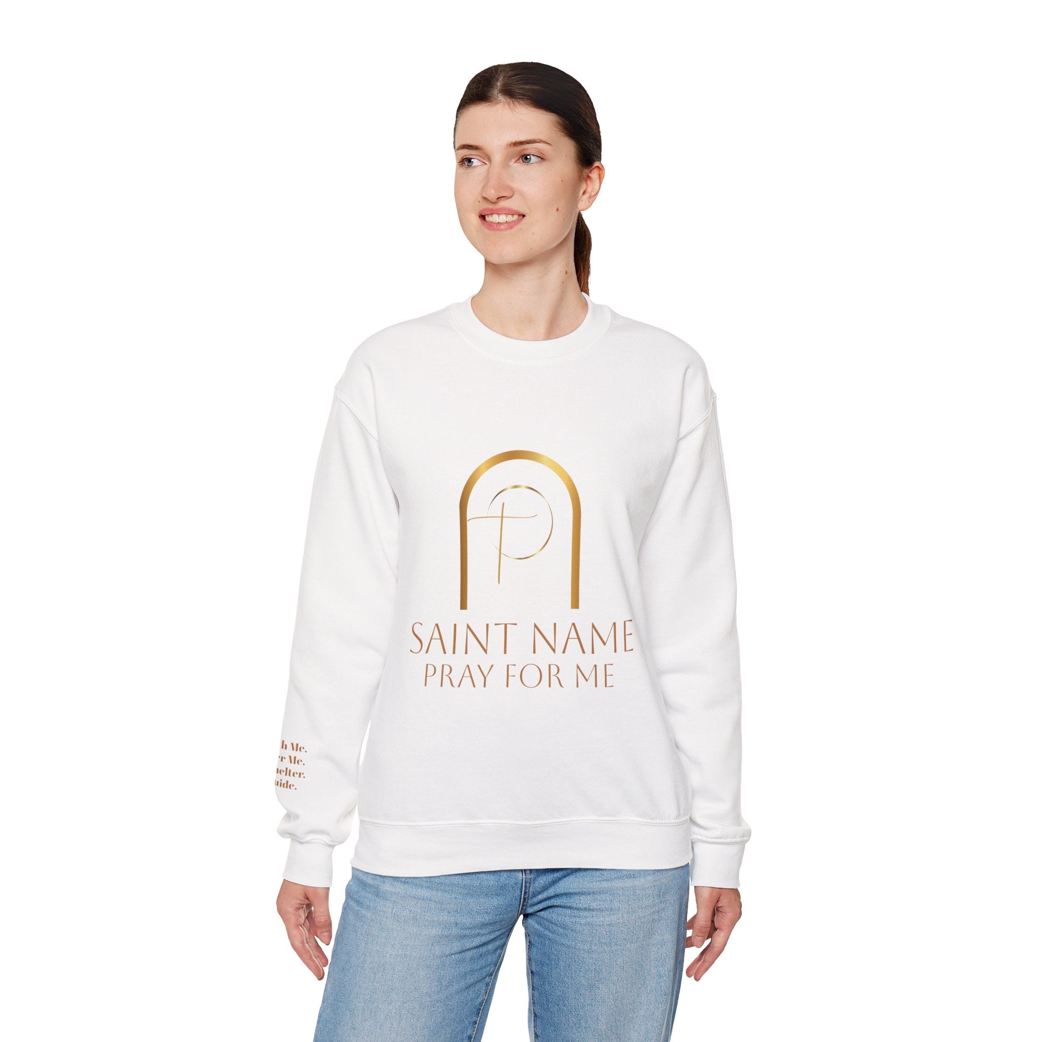 Personalized Luxe Cozy Fleece Prayers in Thread Gold Arch Crewneck Pullover