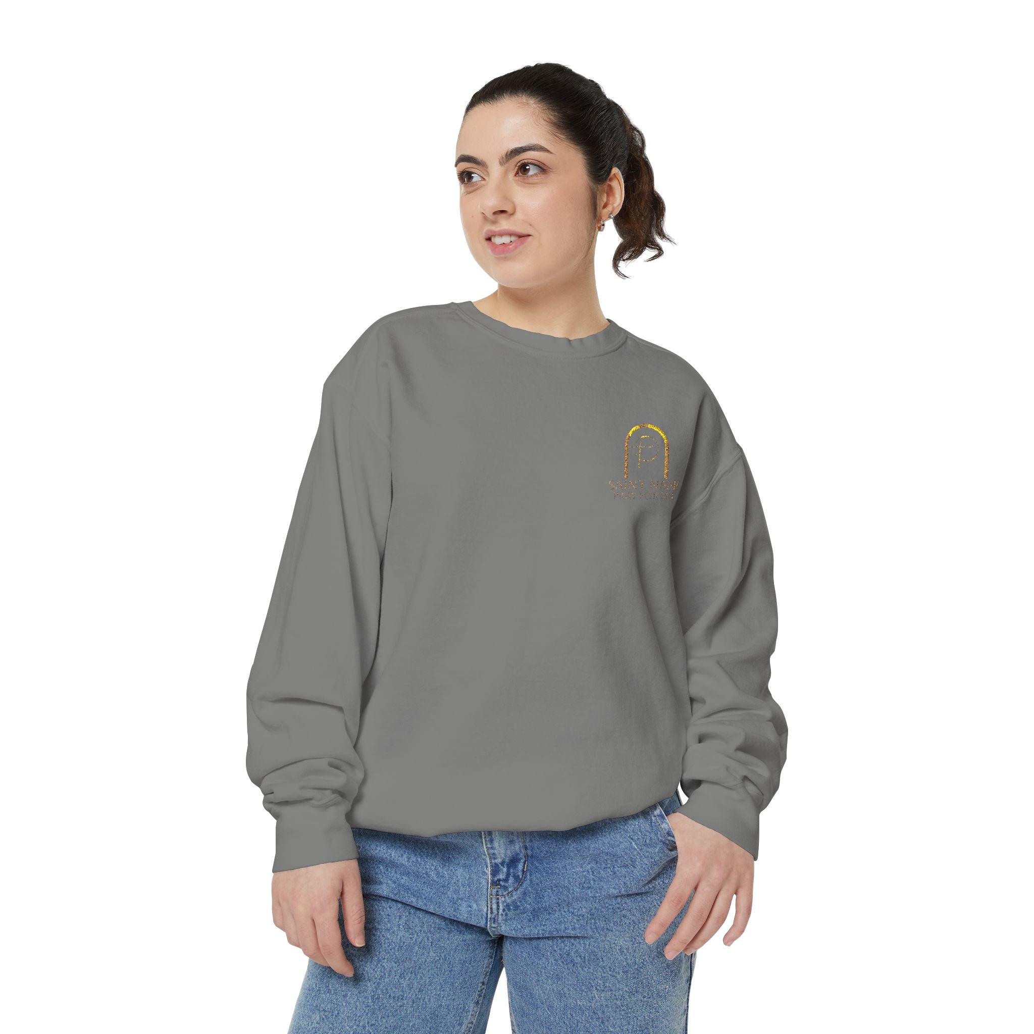 Personalized Luxe Cozy Fleece Prayers in Thread Subtle Elegance Gold Arch Crewneck Pullover