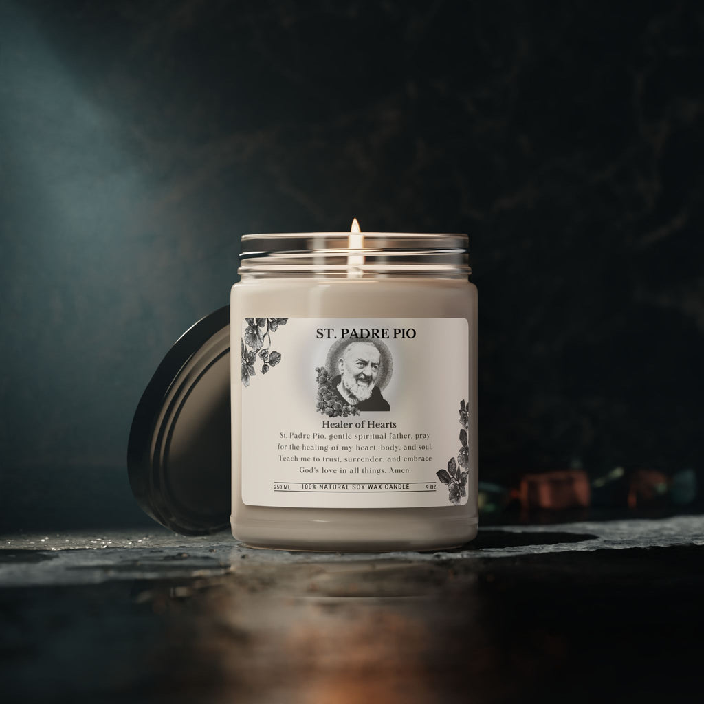 St. Padre Pio Scented Soy Candle — 9oz Devotional ‘Healer of Hearts’ Jar