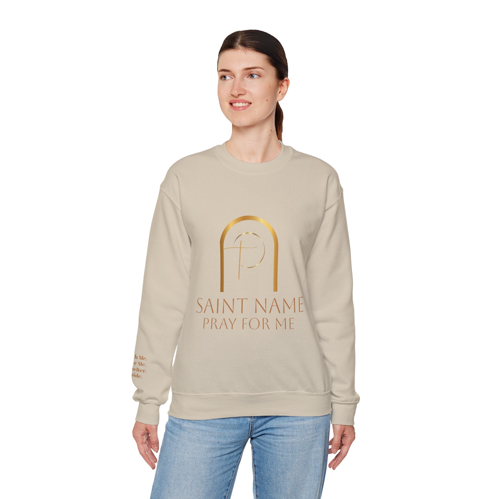 Personalized Luxe Cozy Fleece Prayers in Thread Gold Arch Crewneck Pullover