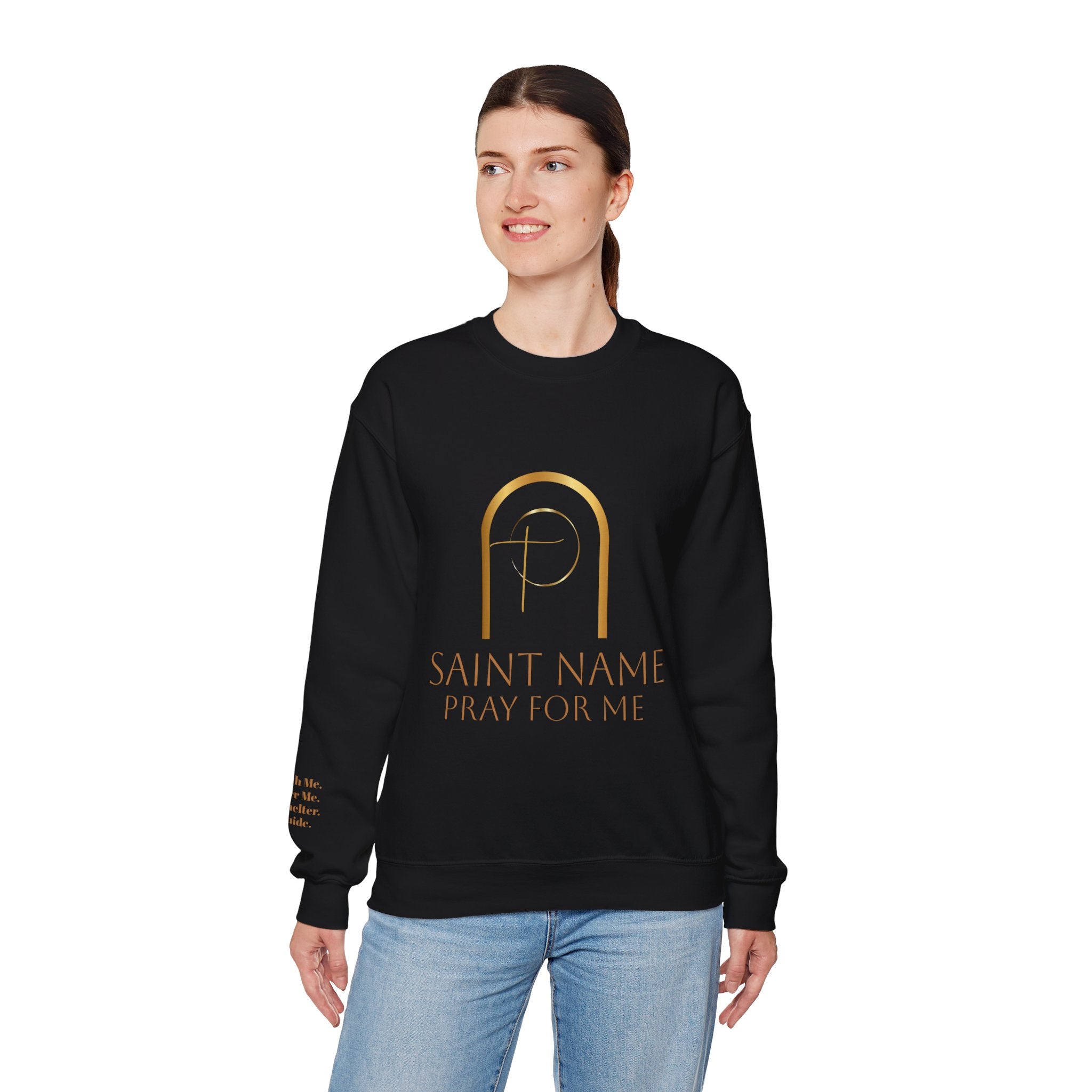 Personalized Luxe Cozy Fleece Prayers in Thread Gold Arch Crewneck Pullover