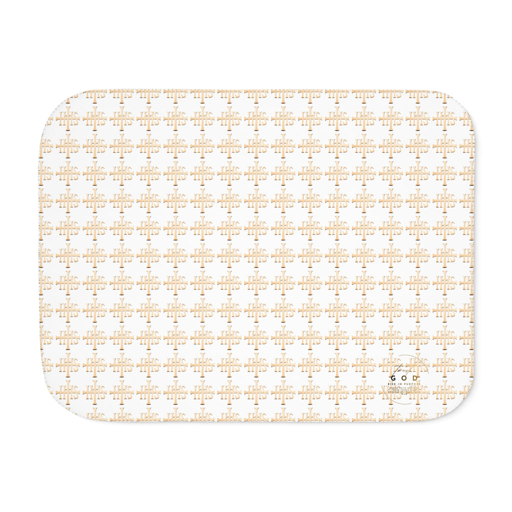 IHS Monogram Sherpa Blanket — Cozy Catholic Faith Throw (Beige/Grey)