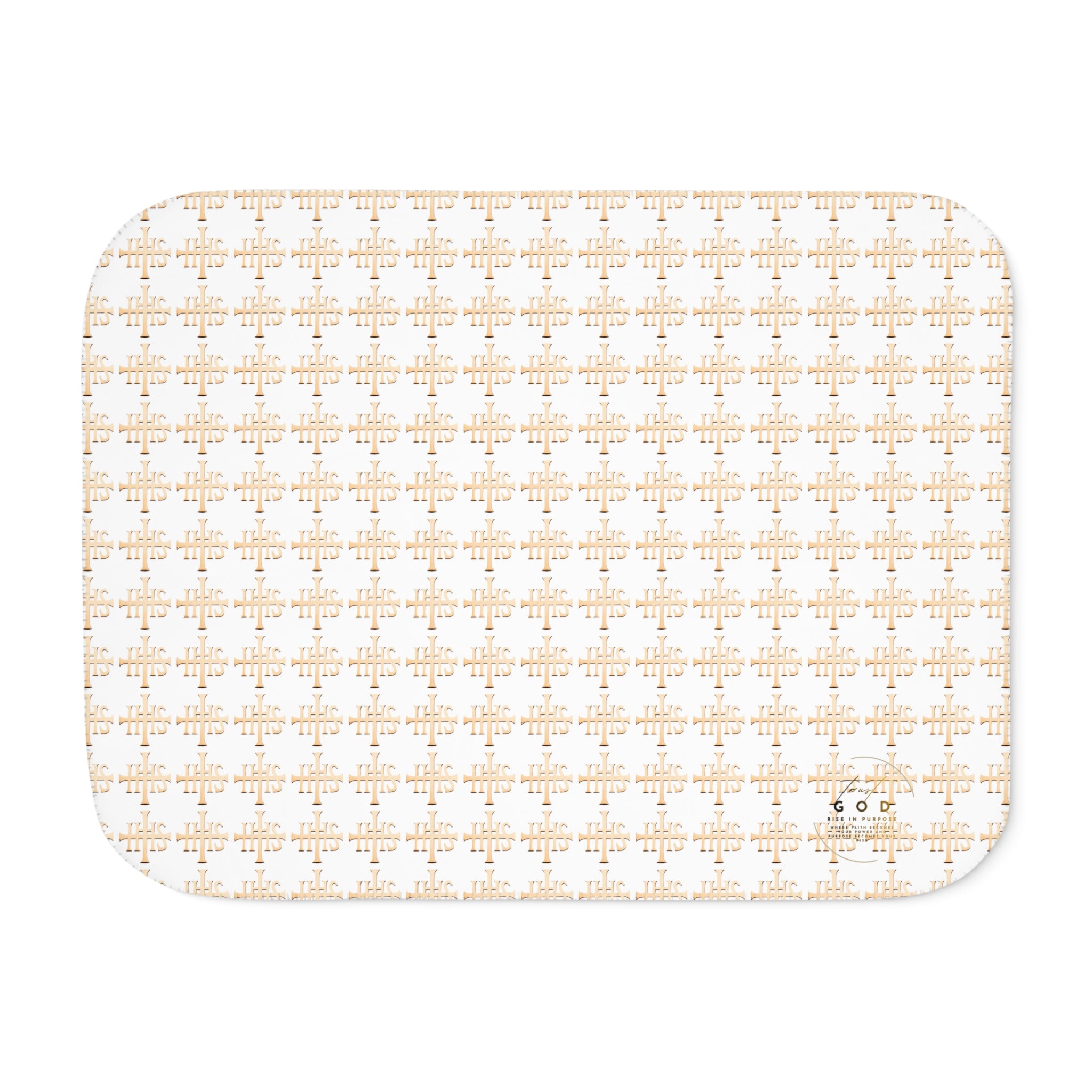 IHS Monogram Sherpa Blanket — Cozy Catholic Faith Throw (Beige/Grey)