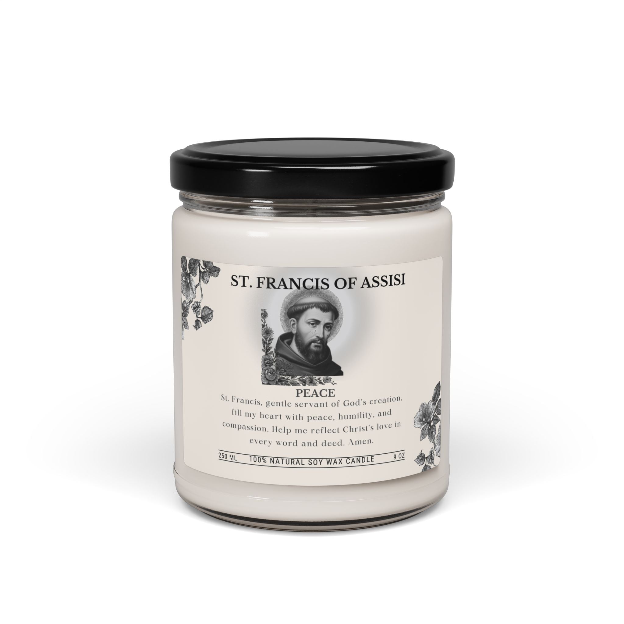 St. Francis of Assisi Scented Soy Candle — 9oz Peace Prayer Jar Candle