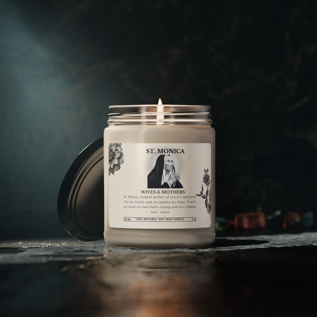 St. Monica Scented Soy Candle — 9oz Inspirational Prayer Candle for Wives & Mothers