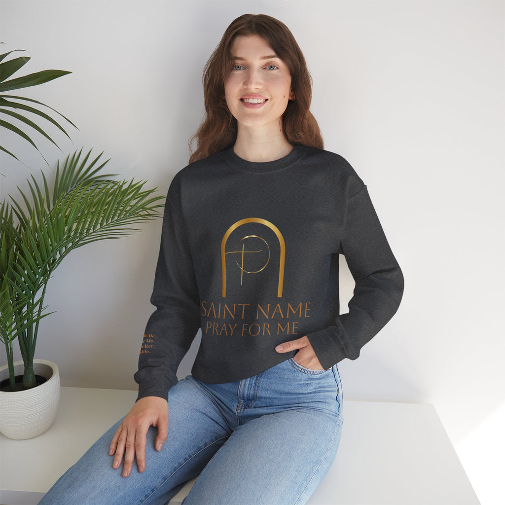 Personalized Luxe Cozy Fleece Prayers in Thread Gold Arch Crewneck Pullover