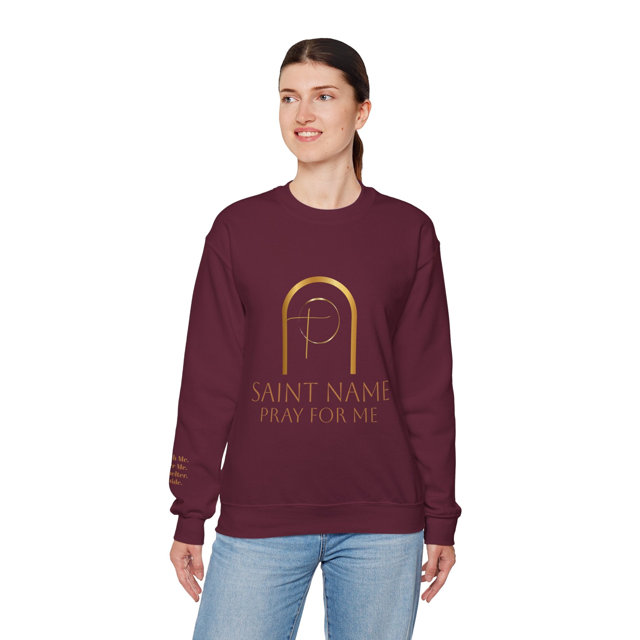 Personalized Luxe Cozy Fleece Prayers in Thread Gold Arch Crewneck Pullover