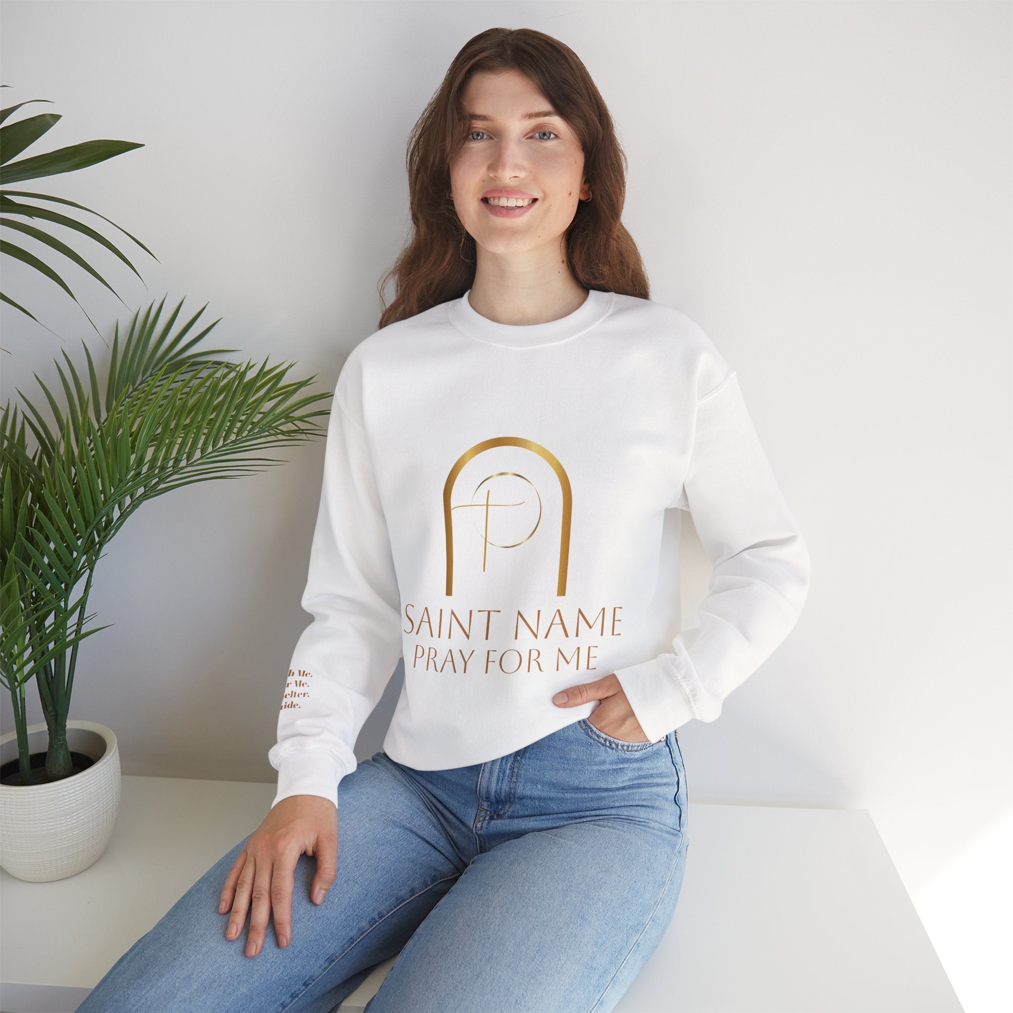Personalized Luxe Cozy Fleece Prayers in Thread Gold Arch Crewneck Pullover