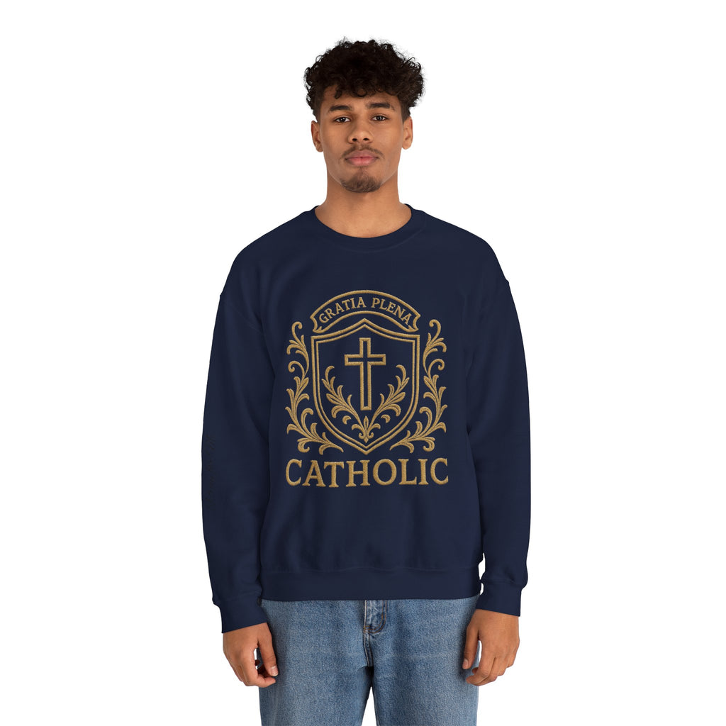 Catholic Luxury Crewneck Sweatshirt – “Gratia Plena” Emblem