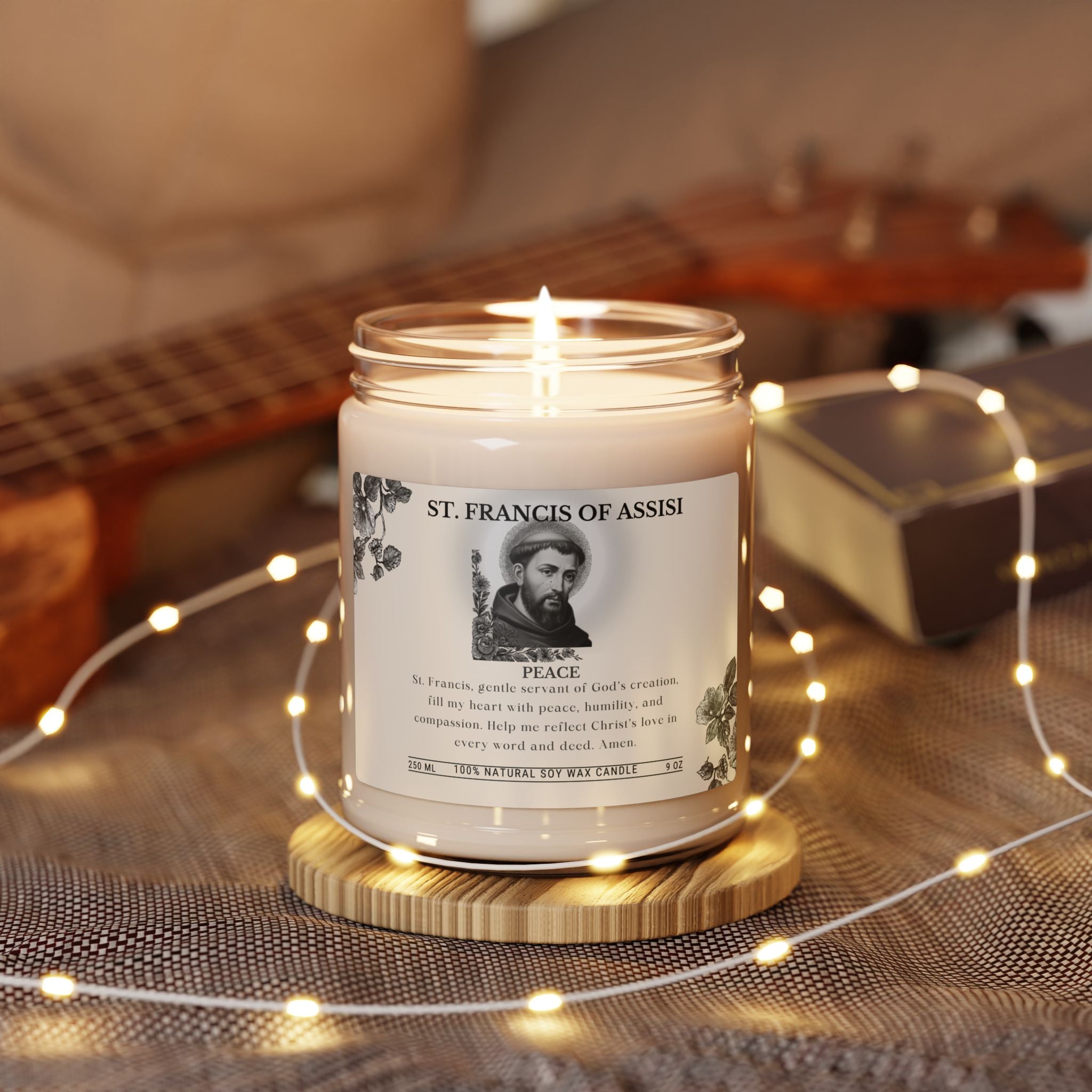 St. Francis of Assisi Scented Soy Candle — 9oz Peace Prayer Jar Candle