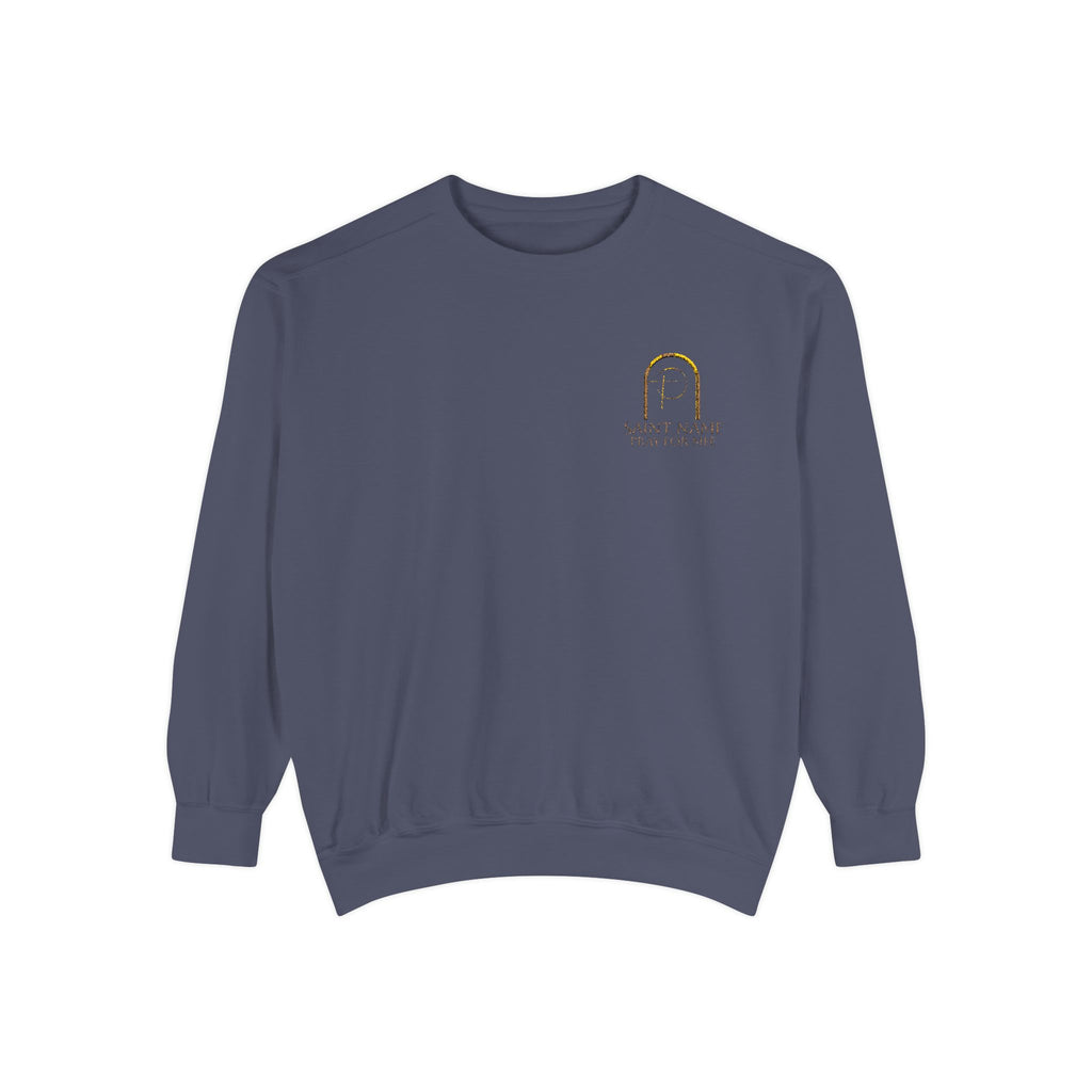 Personalized Luxe Cozy Fleece Prayers in Thread Subtle Elegance Gold Arch Crewneck Pullover