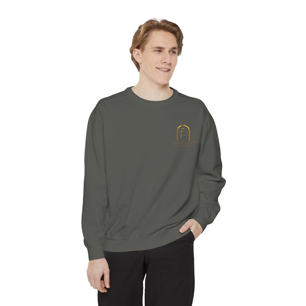 Personalized Luxe Cozy Fleece Prayers in Thread Subtle Elegance Gold Arch Crewneck Pullover