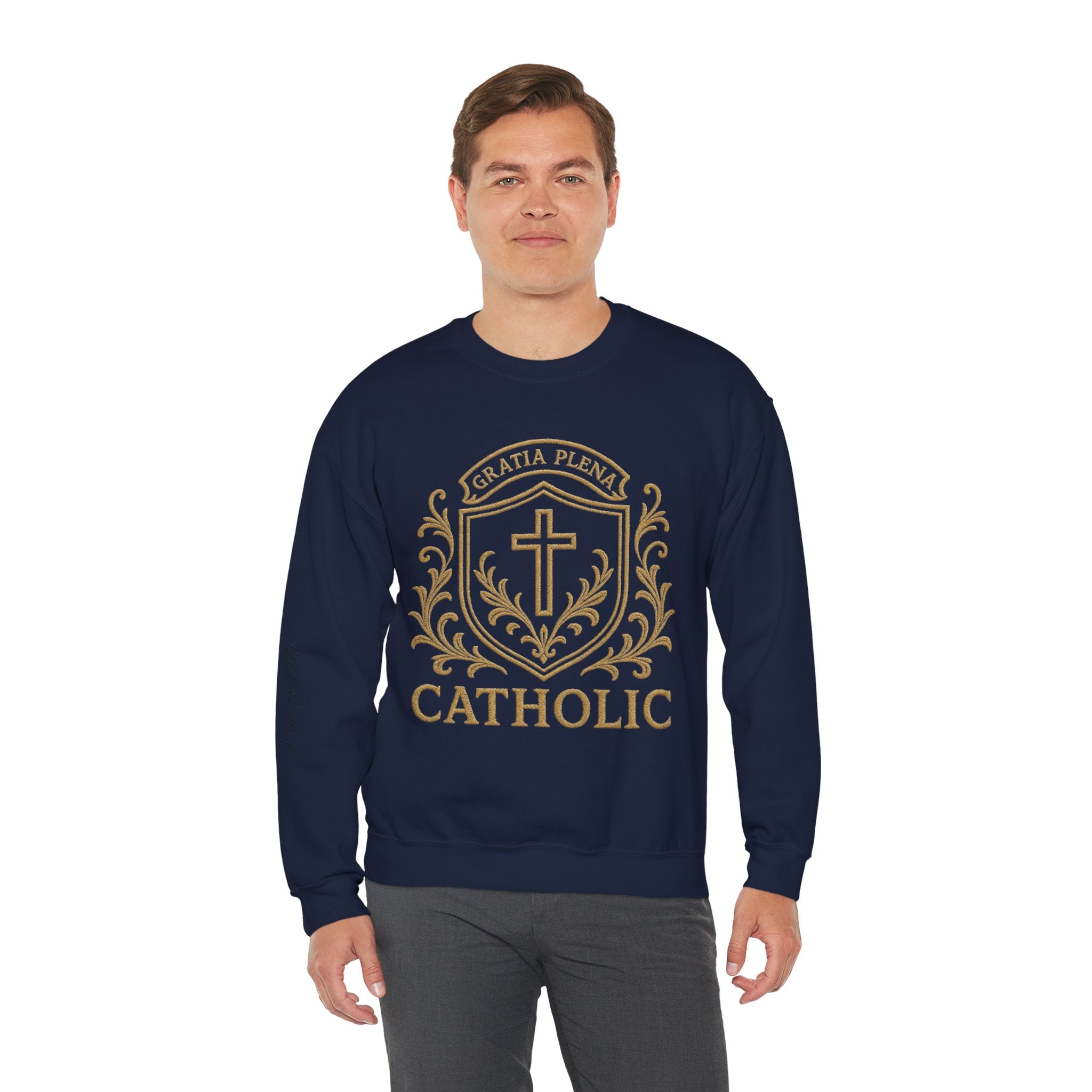 Catholic Luxury Crewneck Sweatshirt – “Gratia Plena” Emblem