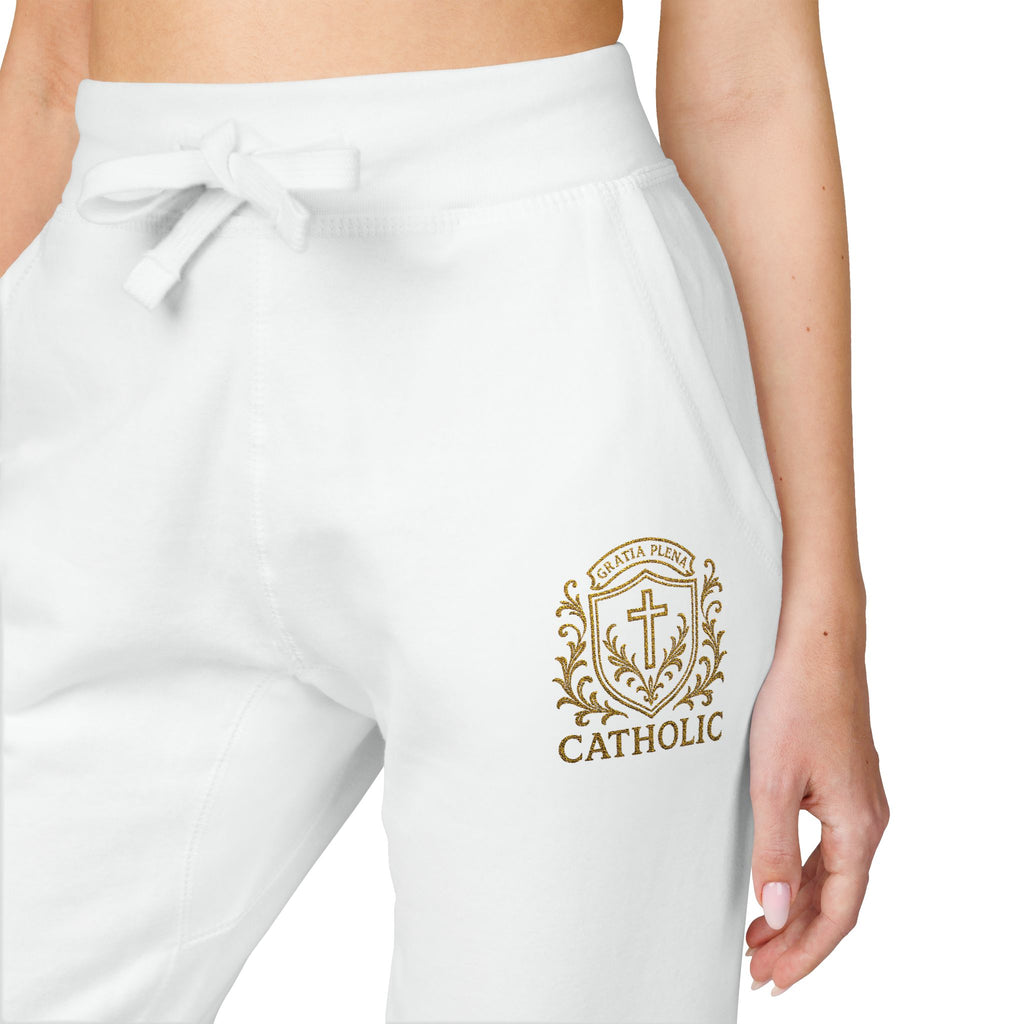 "Gratia Plena" Luxury Embroidered Fleece Joggers
