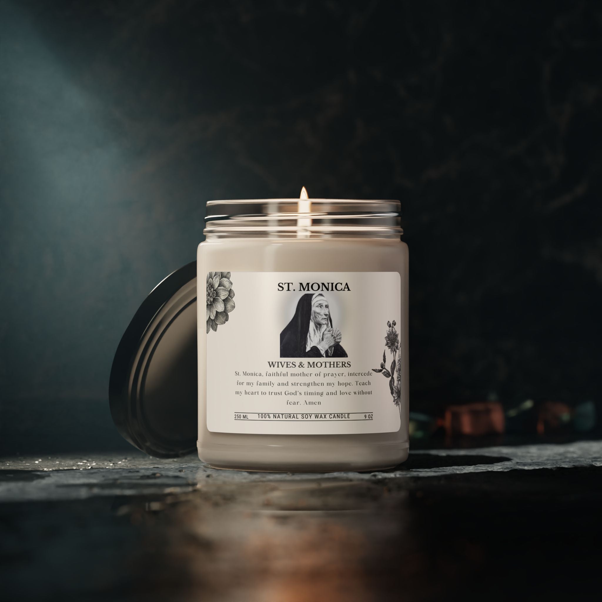 St. Monica Scented Soy Candle — 9oz Inspirational Prayer Candle for Wives & Mothers