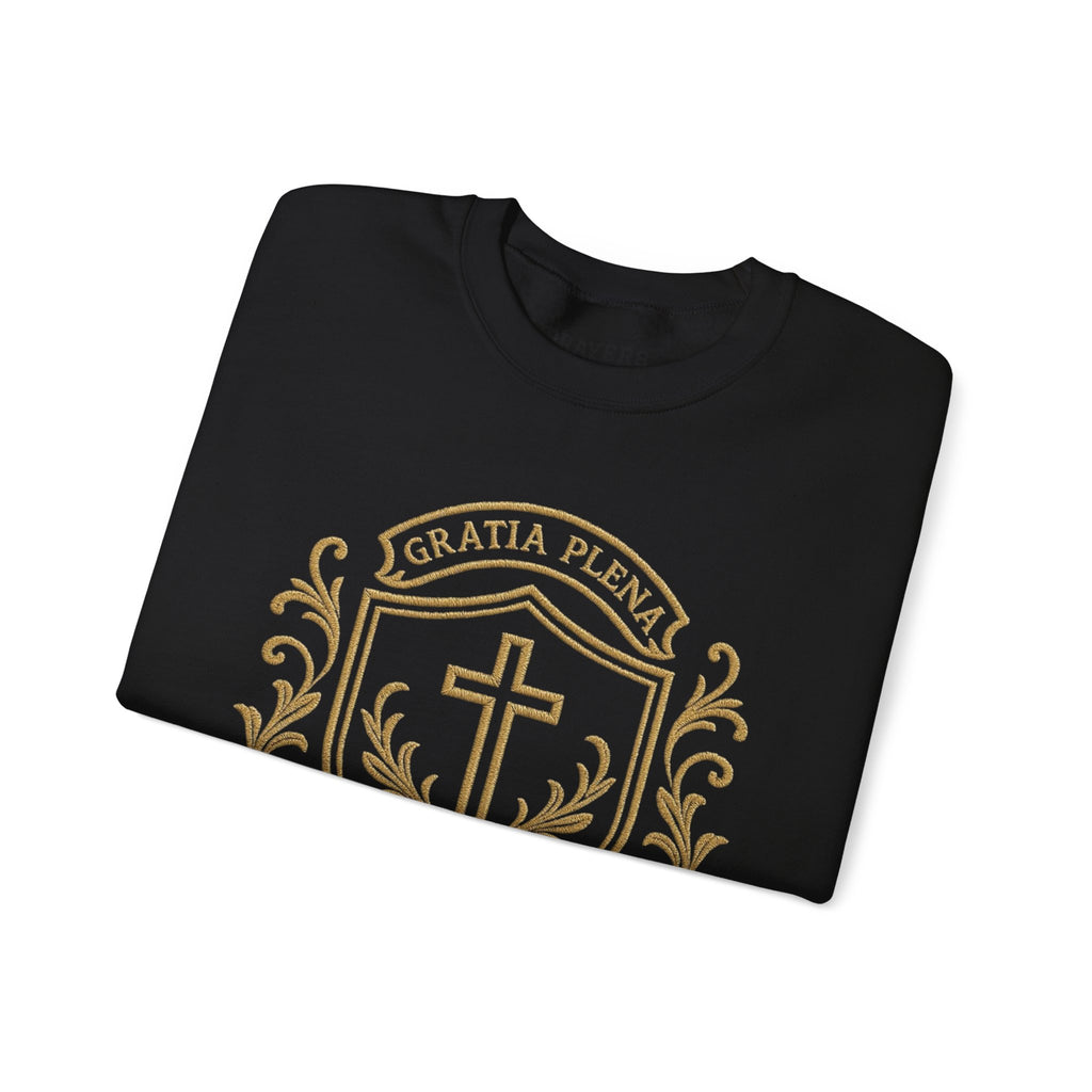 Catholic Luxury Crewneck Sweatshirt – “Gratia Plena” Emblem