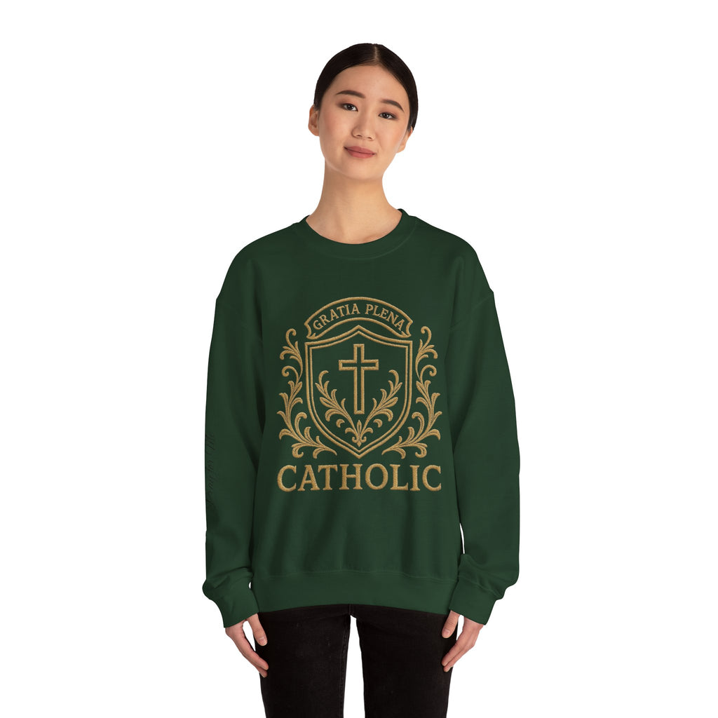 Catholic Luxury Crewneck Sweatshirt – “Gratia Plena” Emblem