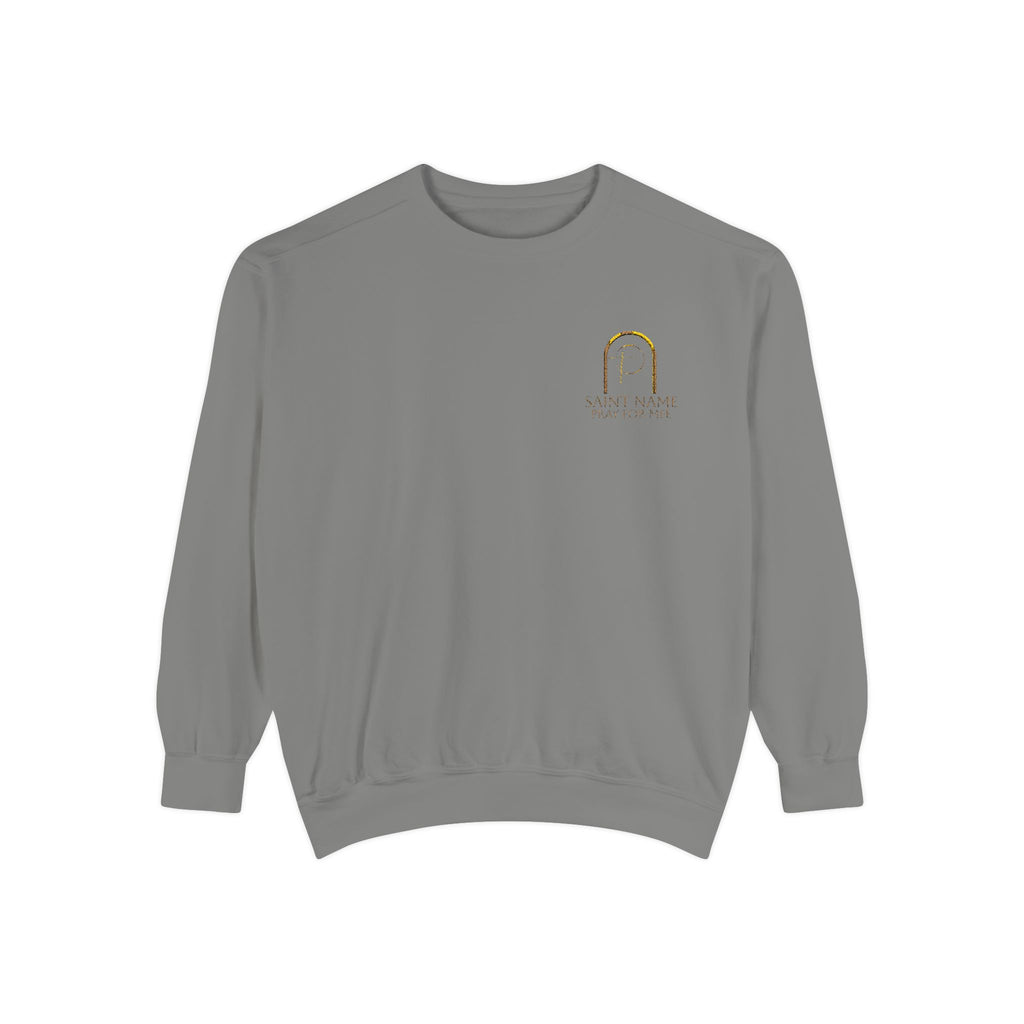 Personalized Luxe Cozy Fleece Prayers in Thread Subtle Elegance Gold Arch Crewneck Pullover