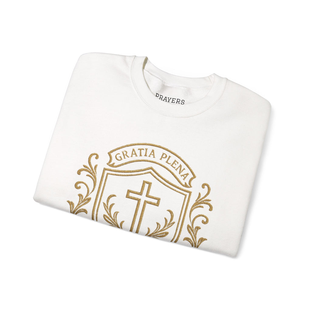 Catholic Luxury Crewneck Sweatshirt – “Gratia Plena” Emblem