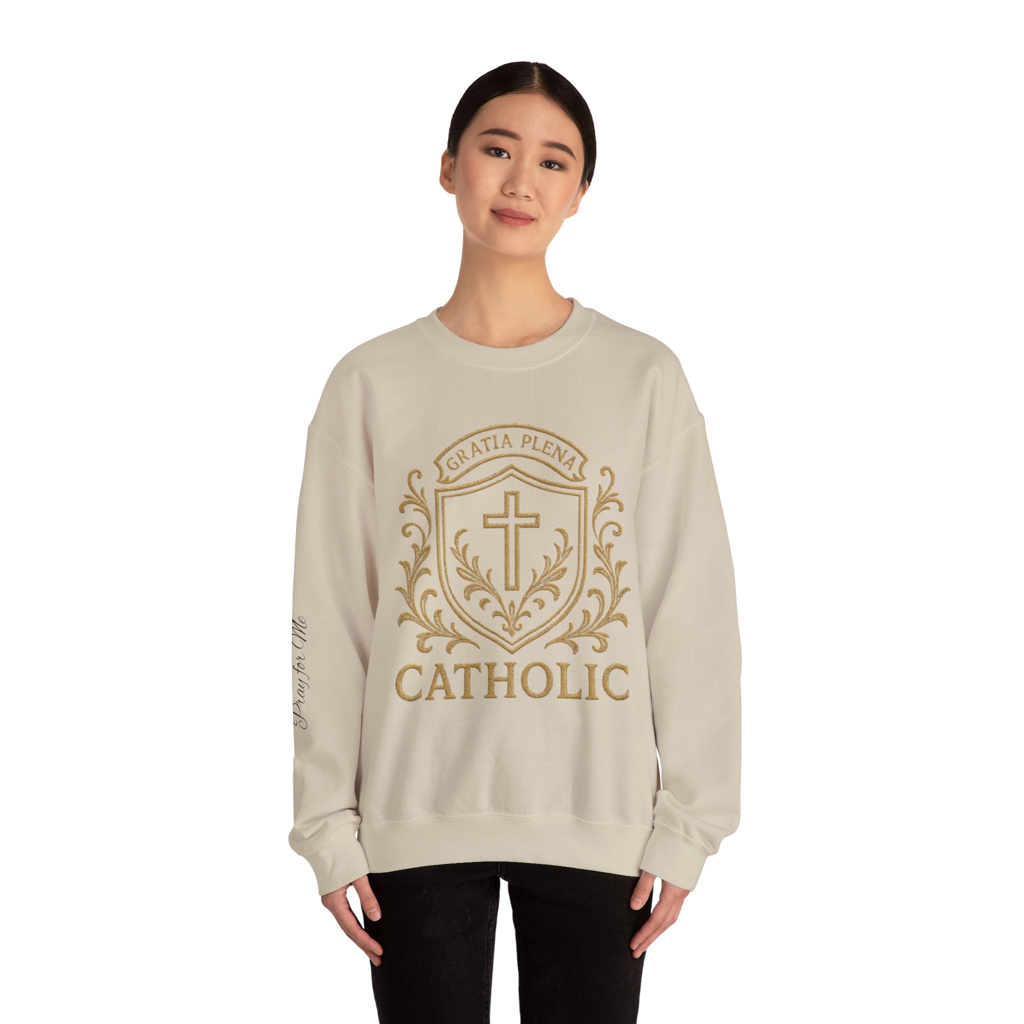 Catholic Luxury Crewneck Sweatshirt – “Gratia Plena” Emblem