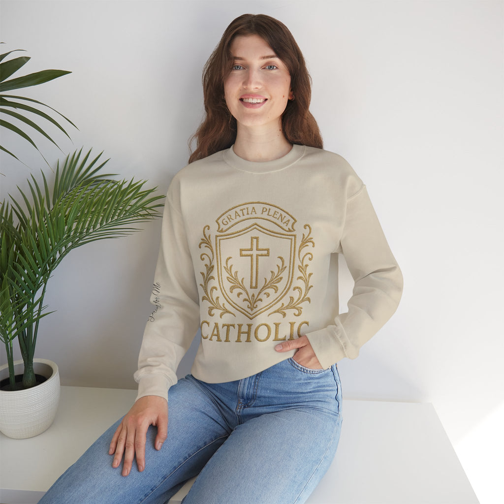 Catholic Luxury Crewneck Sweatshirt – “Gratia Plena” Emblem