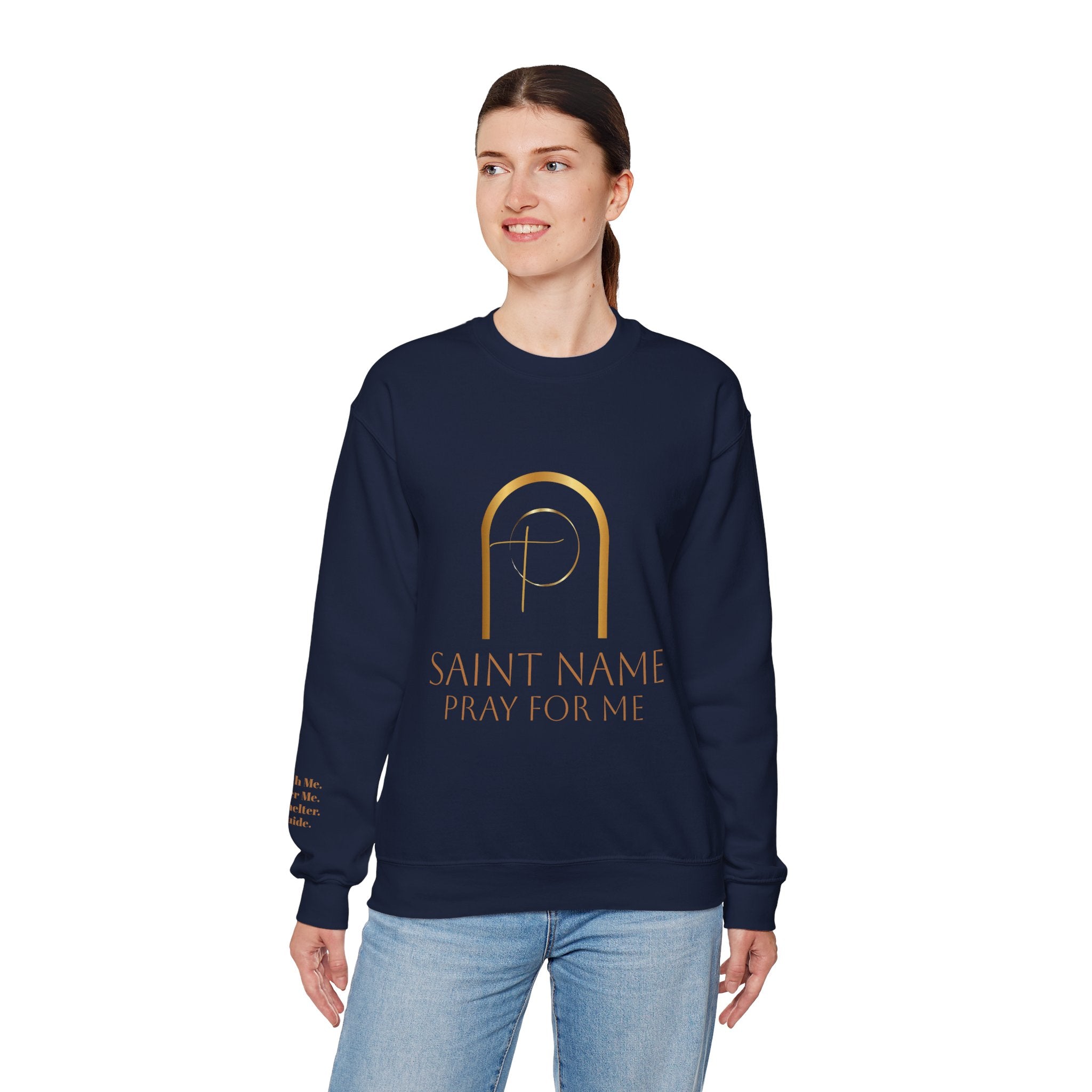 Personalized Luxe Cozy Fleece Prayers in Thread Gold Arch Crewneck Pullover