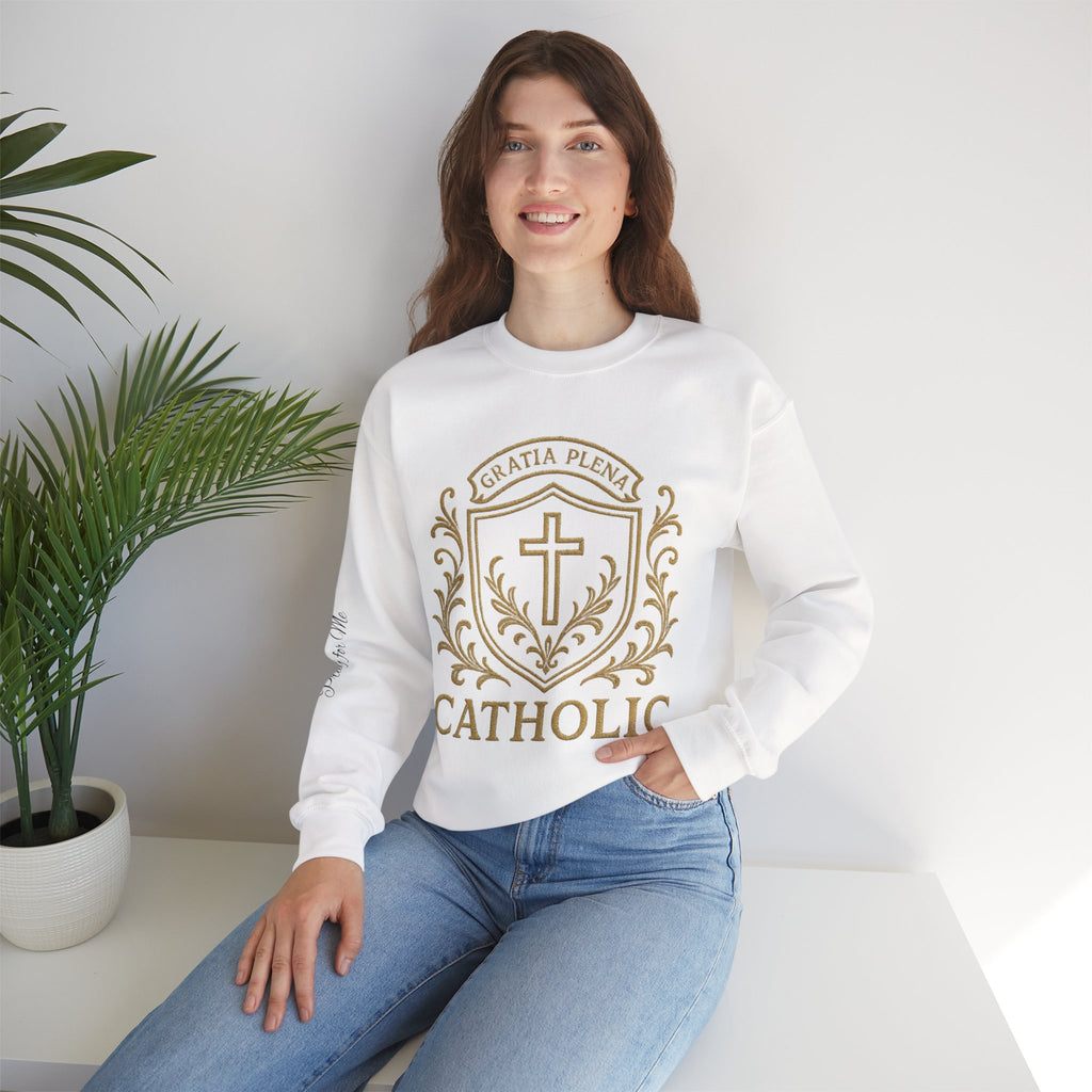 Catholic Luxury Crewneck Sweatshirt – “Gratia Plena” Emblem