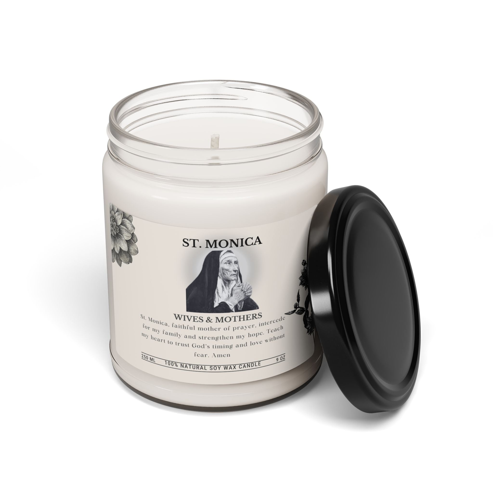 St. Monica Scented Soy Candle — 9oz Inspirational Prayer Candle for Wives & Mothers