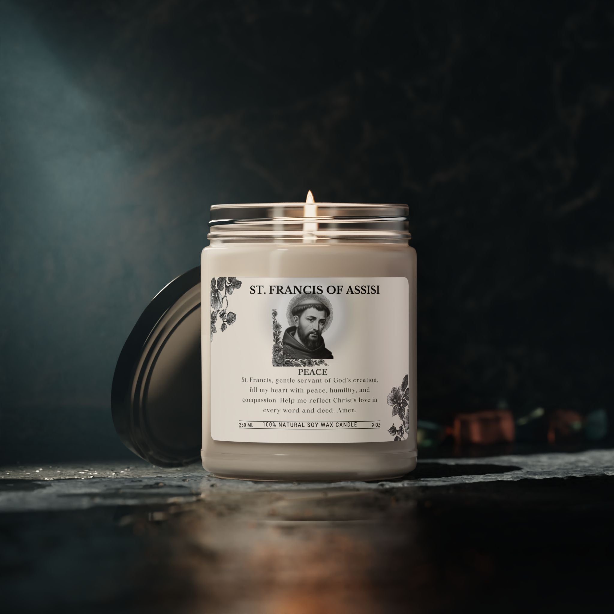 St. Francis of Assisi Scented Soy Candle — 9oz Peace Prayer Jar Candle