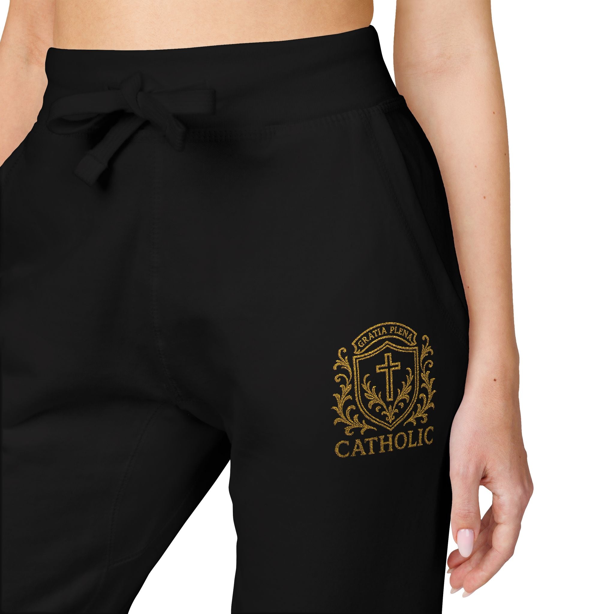 "Gratia Plena" Luxury Embroidered Fleece Joggers