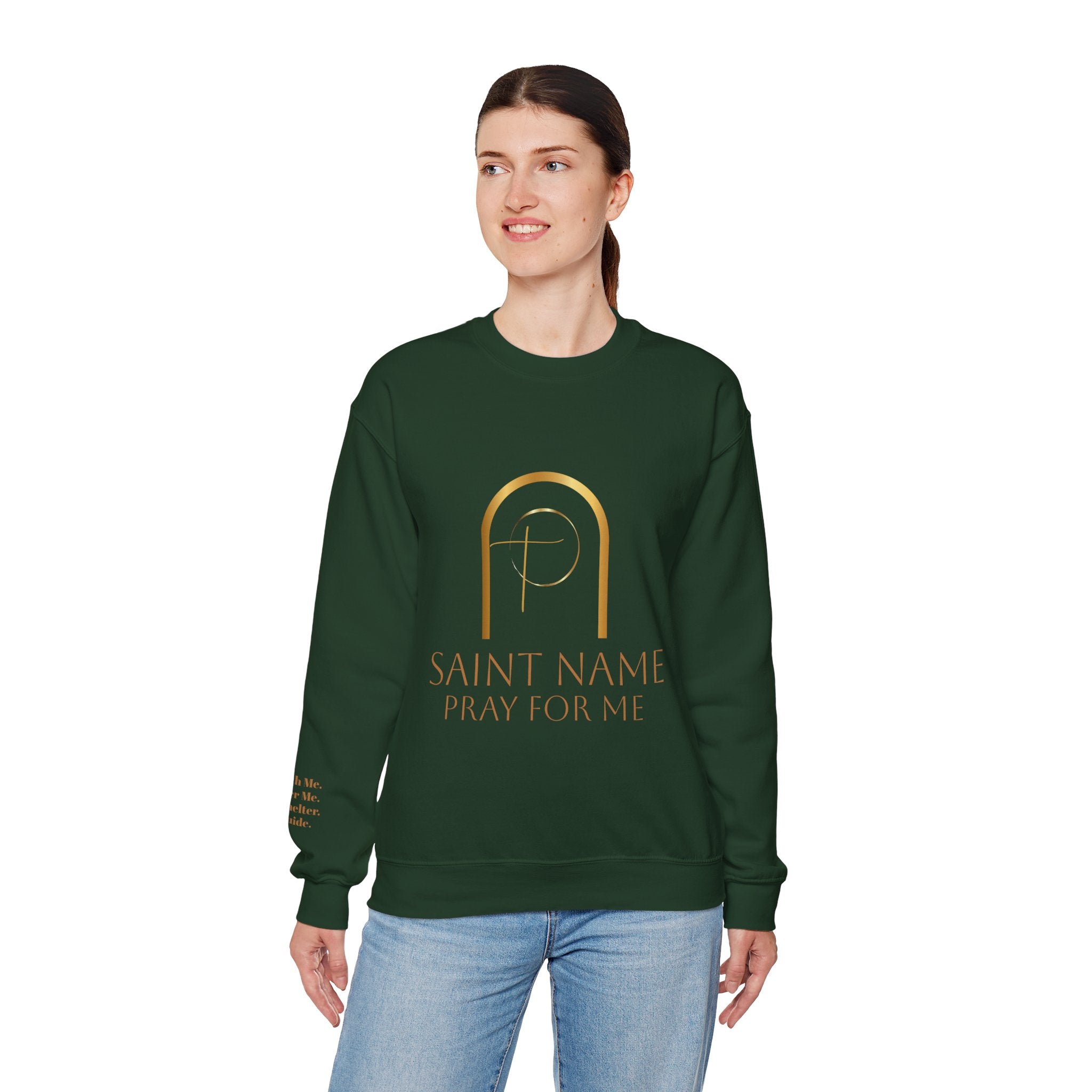 Personalized Luxe Cozy Fleece Prayers in Thread Gold Arch Crewneck Pullover