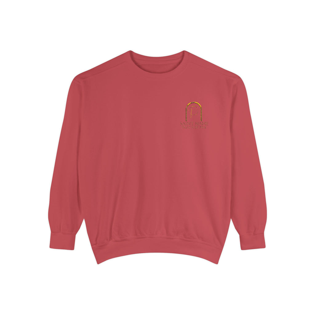 Personalized Luxe Cozy Fleece Prayers in Thread Subtle Elegance Gold Arch Crewneck Pullover