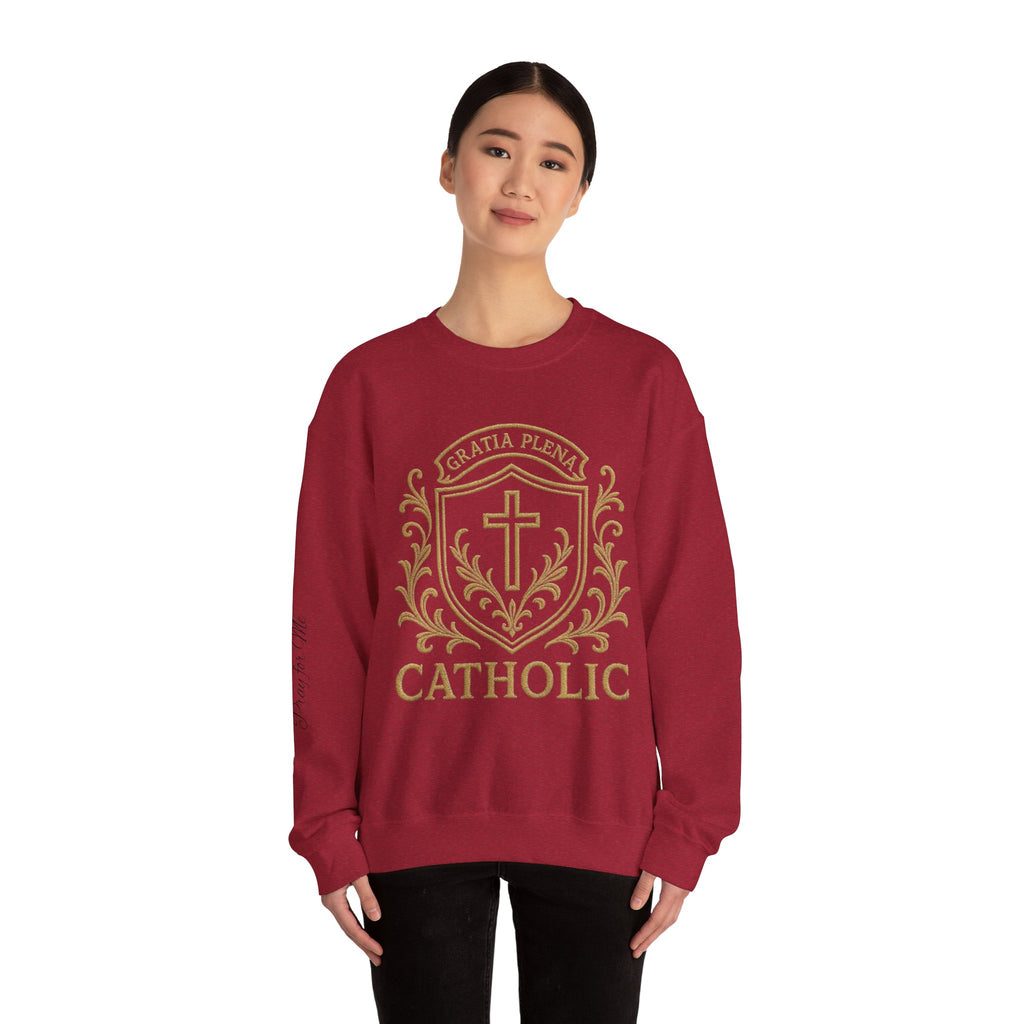 Catholic Luxury Crewneck Sweatshirt – “Gratia Plena” Emblem