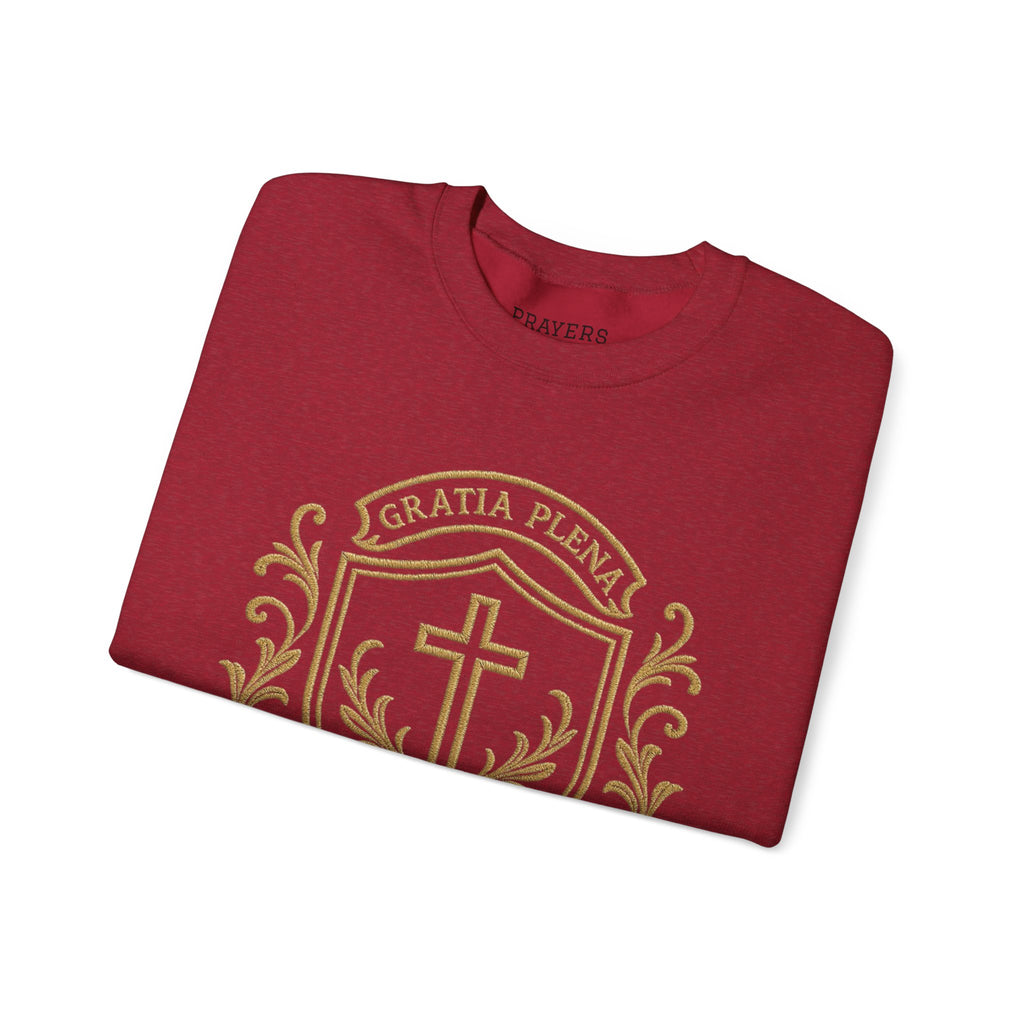 Catholic Luxury Crewneck Sweatshirt – “Gratia Plena” Emblem