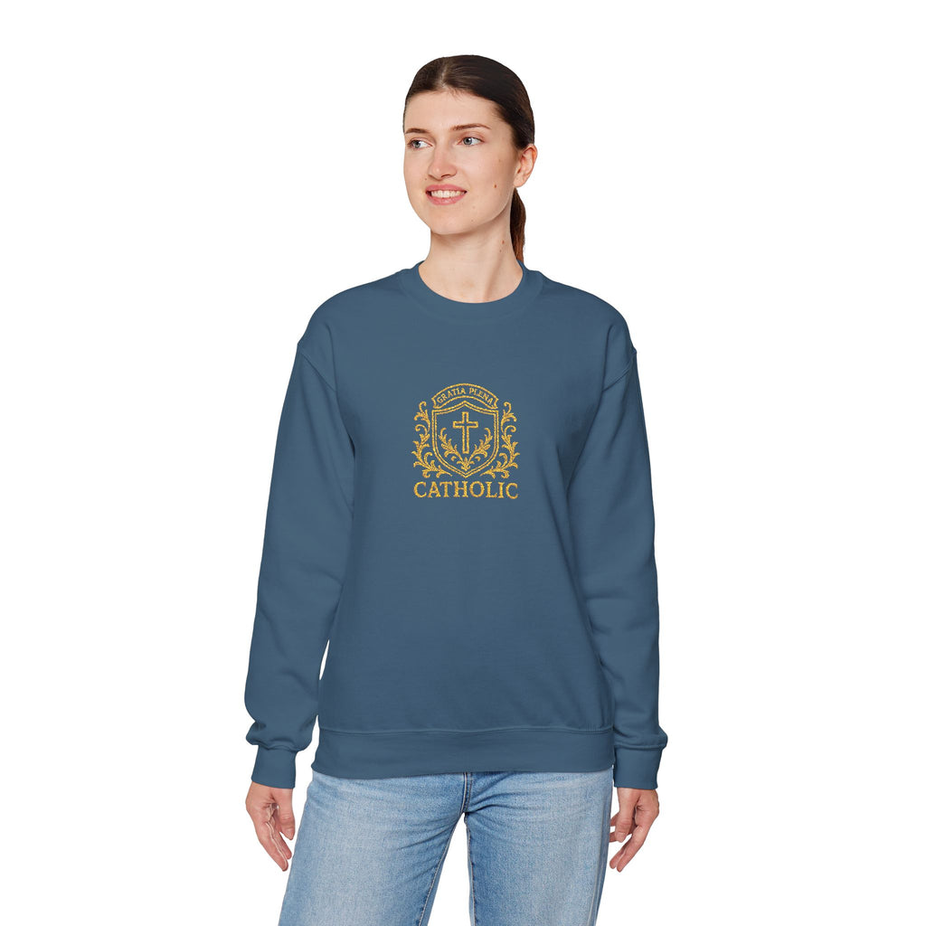 "Gratia Plena" Luxury Embroidered Crewneck Sweatshirt