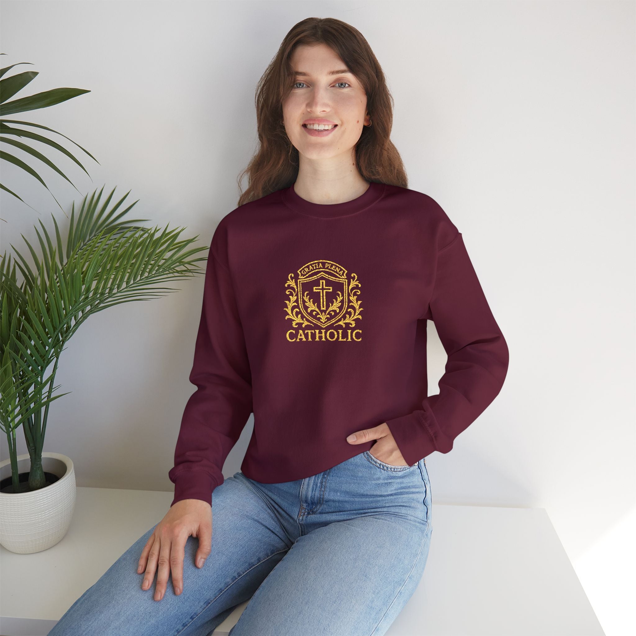 "Gratia Plena" Luxury Embroidered Crewneck Sweatshirt
