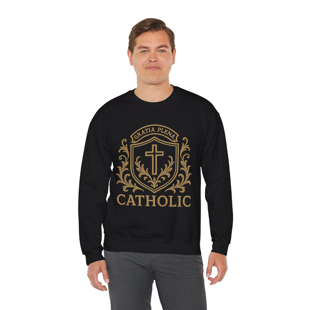 Catholic Luxury Crewneck Sweatshirt – “Gratia Plena” Emblem