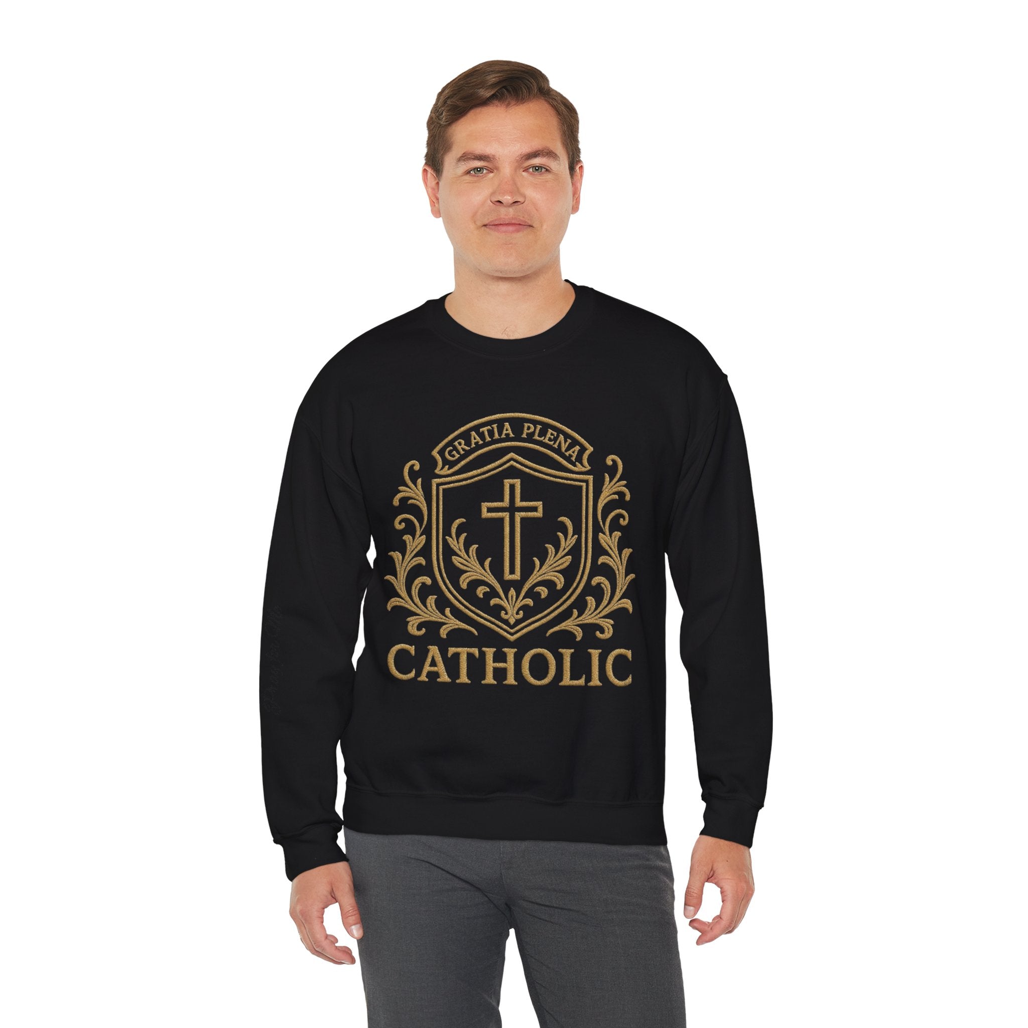 Catholic Luxury Crewneck Sweatshirt – “Gratia Plena” Emblem
