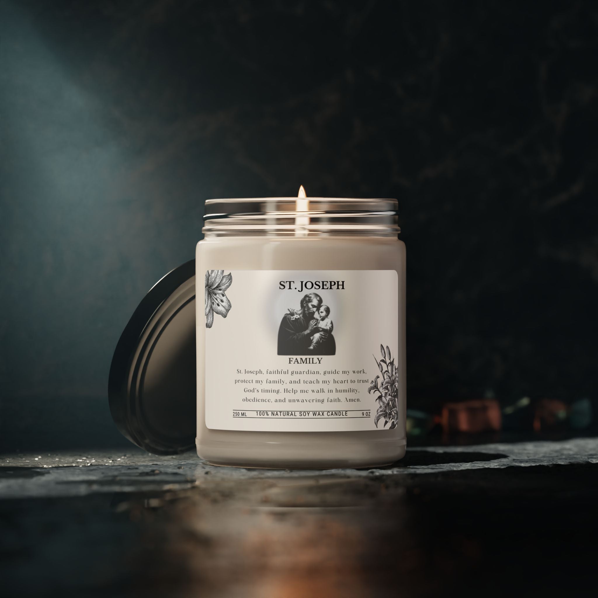 St. Joseph Scented Soy Candle — 9 oz Family Prayer Candle (Religious Devotional Home Fragrance)