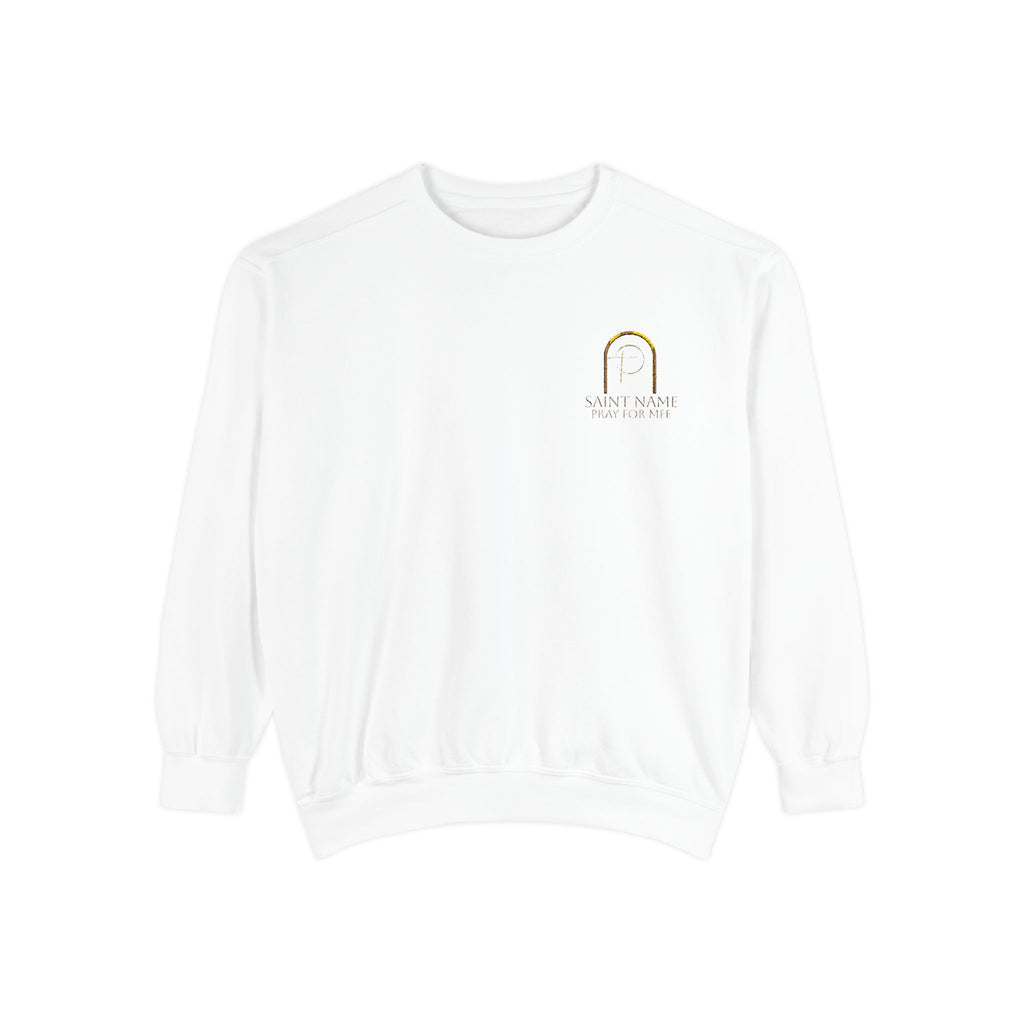 Personalized Luxe Cozy Fleece Prayers in Thread Subtle Elegance Gold Arch Crewneck Pullover