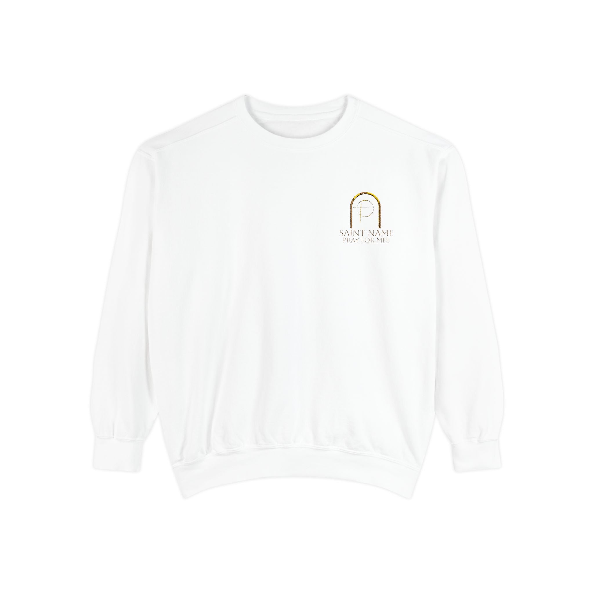 Personalized Luxe Cozy Fleece Prayers in Thread Subtle Elegance Gold Arch Crewneck Pullover