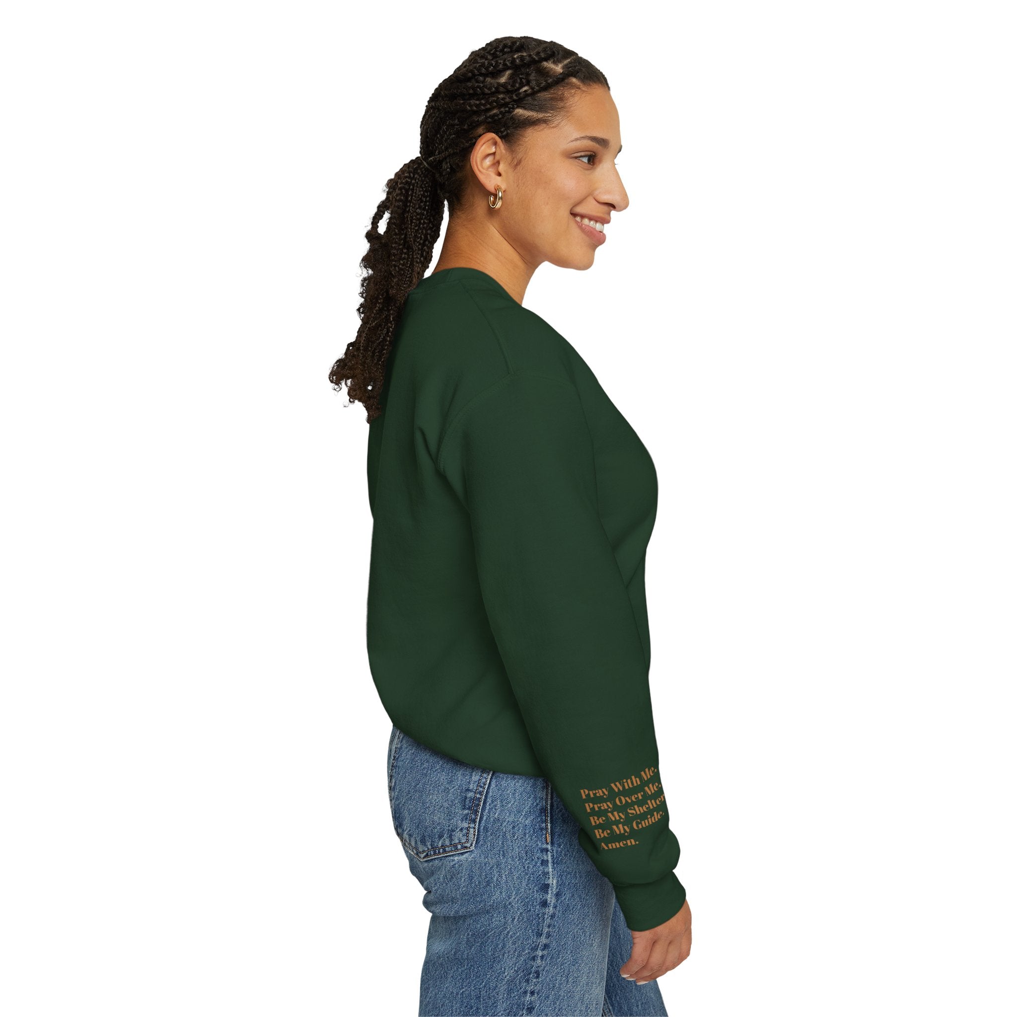 Personalized Luxe Cozy Fleece Prayers in Thread Gold Arch Crewneck Pullover