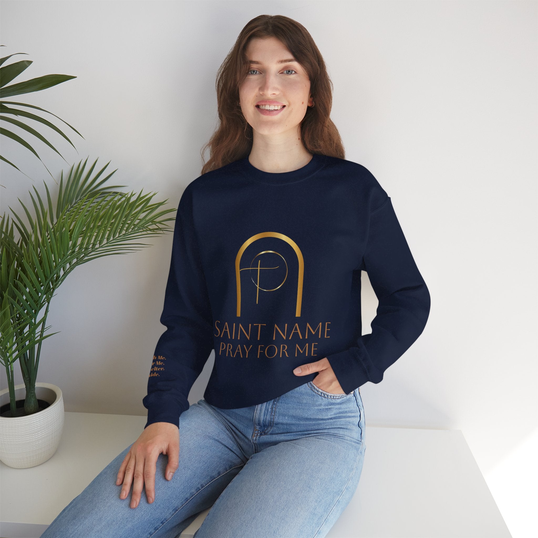 Personalized Luxe Cozy Fleece Prayers in Thread Gold Arch Crewneck Pullover