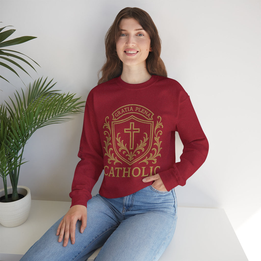 Catholic Luxury Crewneck Sweatshirt – “Gratia Plena” Emblem