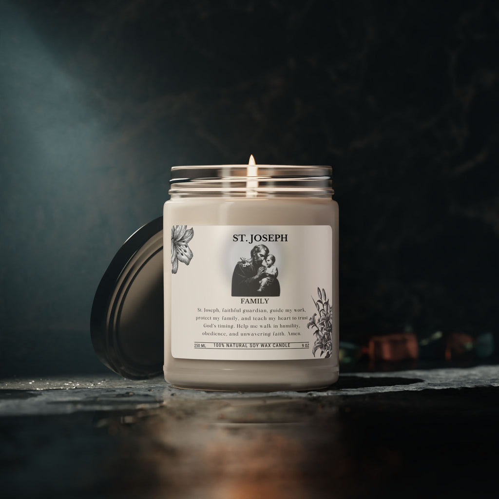 St. Joseph Scented Soy Candle — 9 oz Family Prayer Candle (Religious Devotional Home Fragrance)